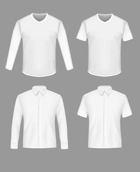 White shirt and t-shirt mockup set, vector illustration — Stock Vector