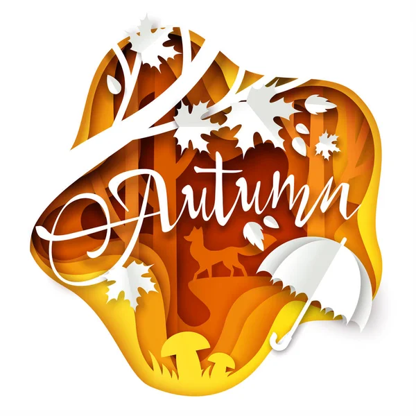 Autumn layered paper art style vector illustration — Stock Vector