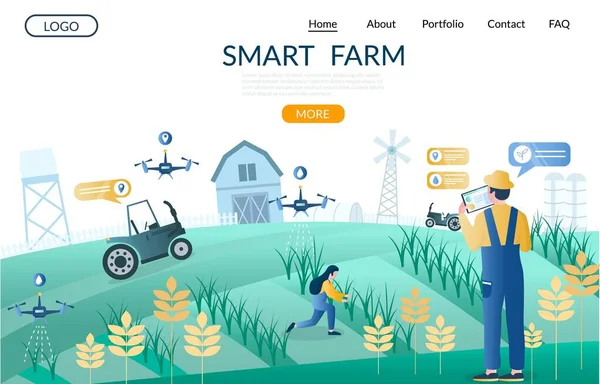 Akıllı tarım vektörü web sitesi iniş sayfası tasarımı şablonu