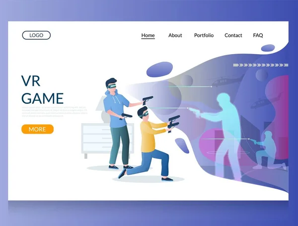 VR juego vector sitio web landing page diseño plantilla — Archivo Imágenes Vectoriales