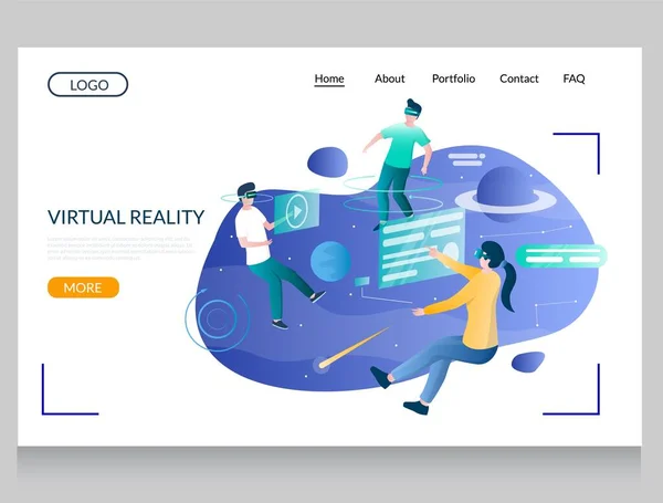 Modelo de design de landing page de site vetorial de realidade virtual —  Vetores de Stock