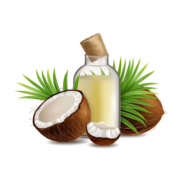 Natürliche und organische Kokosöl Vektor realistische Darstellung — Stockvektor