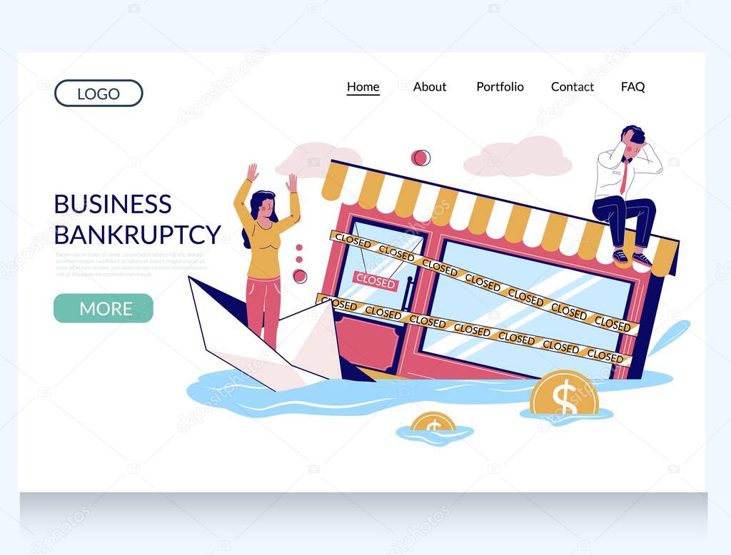 Business bankruptcy vector website landing page template