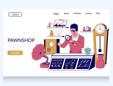 Rehin dükkanı vektör web sitesi iniş sayfası şablonu