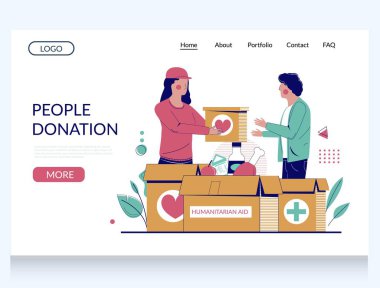 İnsanlar bağış vektörü web sitesi iniş sayfası şablonu