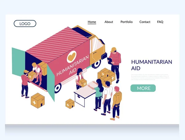 Humanitárius segítségnyújtás vektor honlap kezdőlap sablonja — Stock Vector