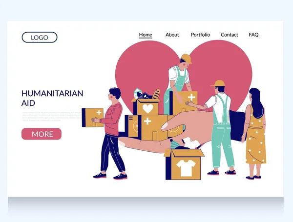 Modello di pagina iniziale del sito web del vettore degli aiuti umanitari — Vettoriale Stock
