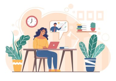 Evde eğitim konsepti vektör düz tasarım illüstrasyonu