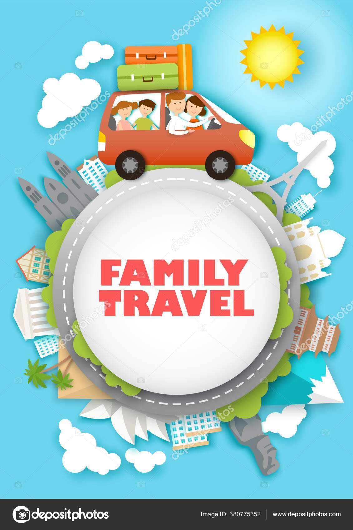 Family road trip. travel by car with kids. Vector, illustration. Stock  Vector