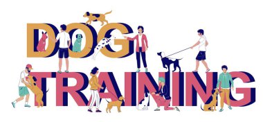 Köpek eğitimli tipografi afişi şablonu, vektör düz illüstrasyon