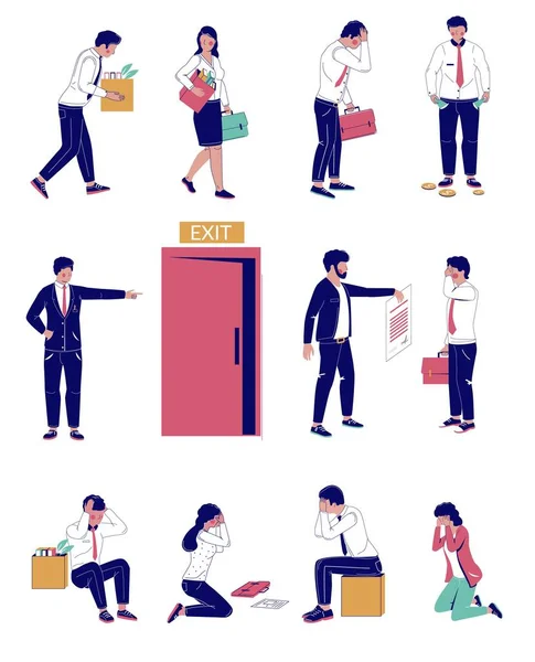 Personas siendo despedidas del trabajo, vector plano ilustración aislada — Vector de stock