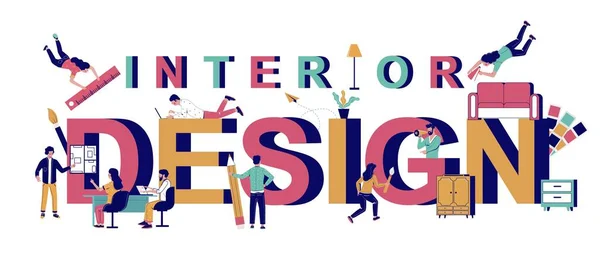 Interieur typografie banner template, vector platte illustratie — Stockvector