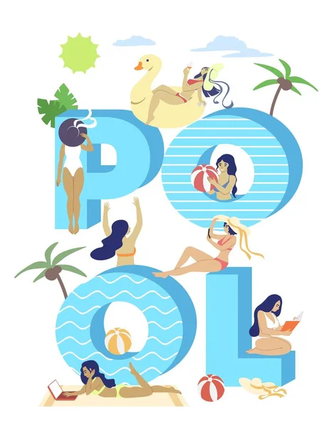 Pool typografie banner template, vector platte illustratie — Stockvector