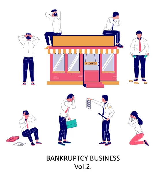 Zeichensatz für Geschäftsinsolvenz, Vektor flach isolierte Illustration — Stockvektor