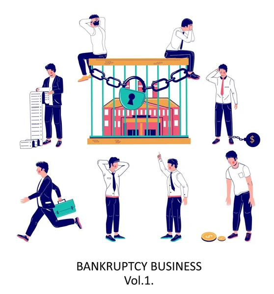 Business bankruptcy character set, vector flat isolated illustration — Stock Vector