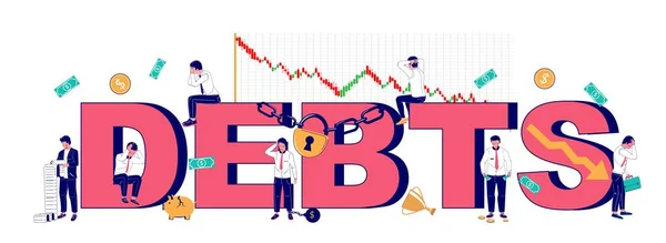 債務タイポグラフィバナーテンプレート、ベクトルフラットイラスト — ストックベクタ