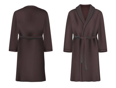 Siyah bornoz modeli seti, vektör izole çizimi