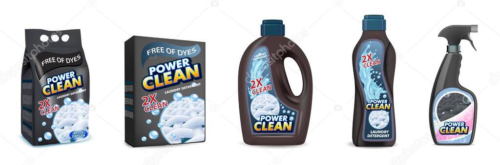 Download Black Laundry Detergent Pack Mockup Set Vector Illustration Isolated On White Background Washing Powder Plastic Bag Cardboard Box And Liquid Laundry Detergent Plastic Bottles Premium Vector In Adobe Illustrator Ai