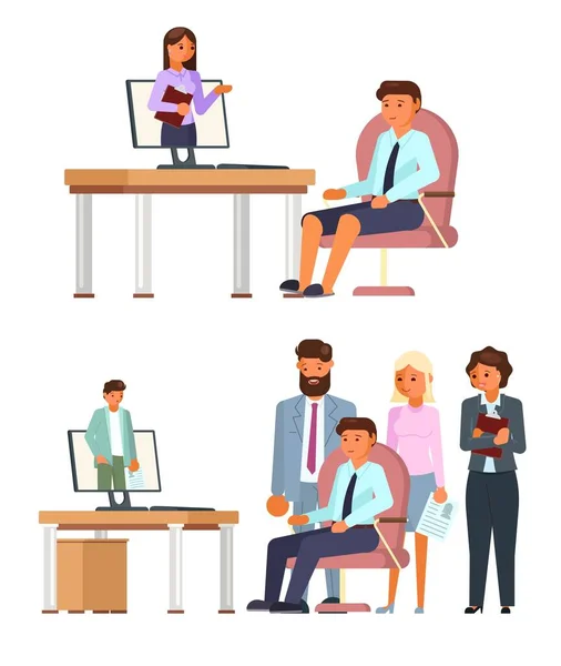 ( 영어 ) Online job interview character set, vector flat isolated illustration — 스톡 벡터