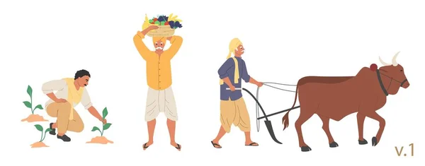 Индийский набор символов фермера, векторная плоская иллюстрация — стоковый вектор