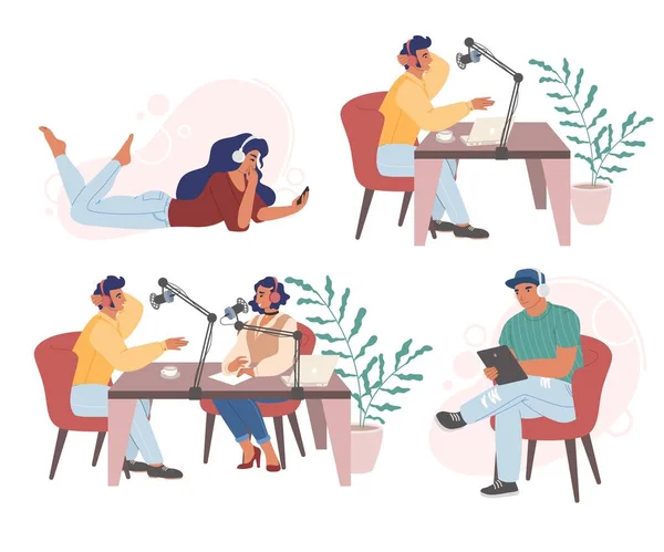 Radio podcast set, vector platte geïsoleerde illustratie — Stockvector