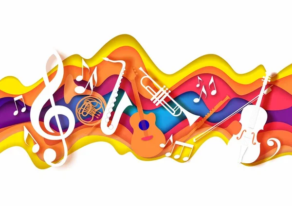 Vector papír vágott kézműves stílusú zeneszerzés jazz koncert fesztivál party plakát banner kártya — Stock Vector