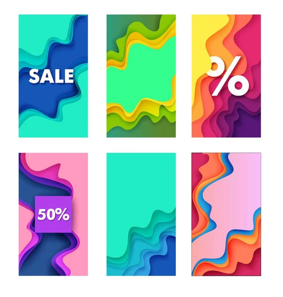 Sales and discounts social media stories, posts vector template, paper cut style illustration. — Stock Vector