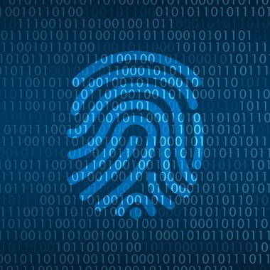 Siber teknoloji güvenlik, dijital ekran, ağ koruma arka plan tasarımı, vektör çizim üzerinde parmak baskı ID