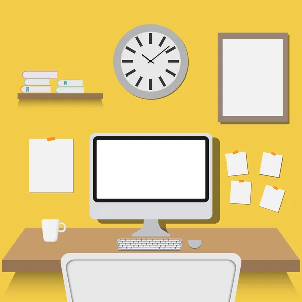 Office Workspace Flat Design Vector Illustration — Stock Vector