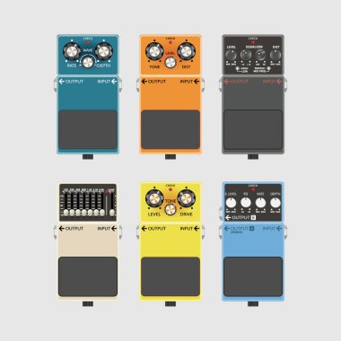 Gerçekçi gitar efekt pedal ve stomp kutuları, vektör çizim