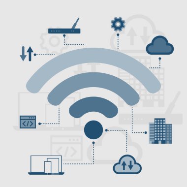 Kablosuz bağlantı ağ teknolojisi, vektör illüstrasyonu