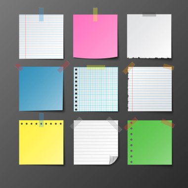 Gri arkaplan üzerine gölge ve vektör illüstrasyonlu not kağıdı gönder