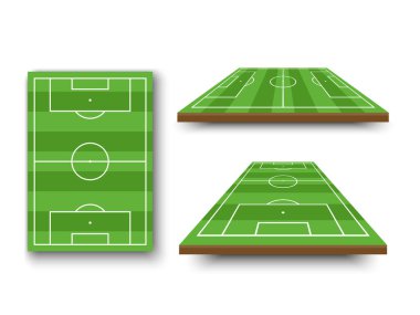 Futbol sahası, beyaz arkaplan perspektifli futbol sahası, vektör illüstrasyonu