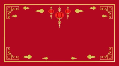 Çin yeni yılı kırmızı arkaplan tasarımı, Fener süsü, vektör illüstrasyonu