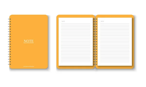 Realistický Žlutý Notebook Papírovou Poznámkou Vektorová Ilustrace — Stockový vektor