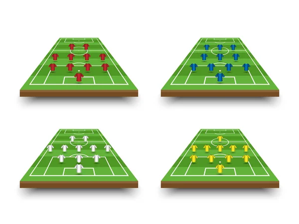 Perspektif Alanı Vektör Illüstrasyonunda Futbol Takımı Oluşumu Taktikleri — Stok Vektör