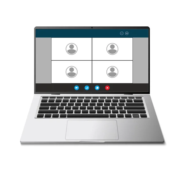 Realistischer Laptop Mit Videokonferenz Schnittstelle Live Videochat Bildschirm Vektorillustration — Stockvektor