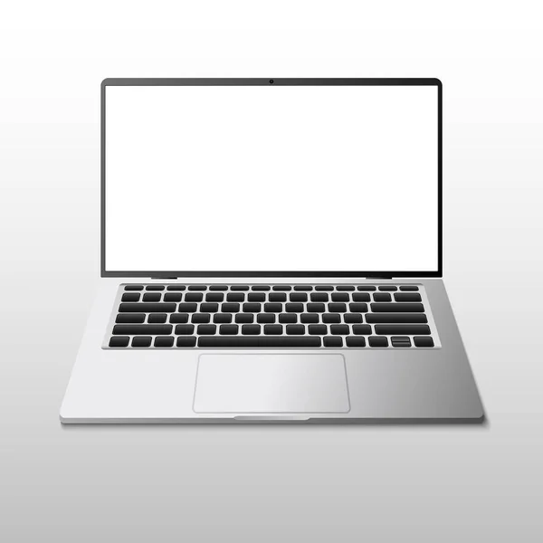 Realisztikus Modern Laptop Számítógép Elszigetelt Fehér Háttér Vektor Illusztráció — Stock Vector