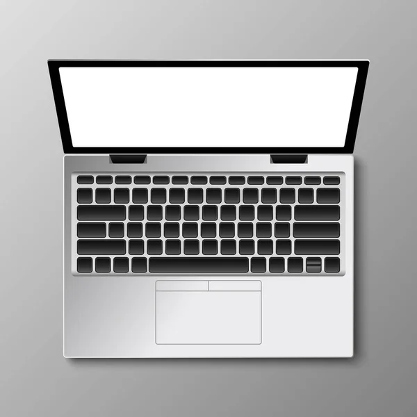 Realistische Moderne Laptop Computer Bovenaanzicht Geïsoleerd Witte Achtergrond Vector Illustratie — Stockvector