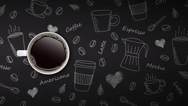 Tazza Caffè Mano Disegnato Doodle Caffè Sfondo Illustrazione Vettoriale — Vettoriale Stock