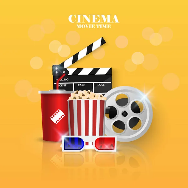 Cinéma Concept Fond Objet Cinéma Sur Fond Jaune Illustration Vectorielle — Image vectorielle