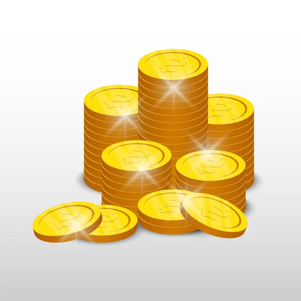 Złote Monety Odizolowane Białym Tle Ilustracja Wektora — Wektor stockowy