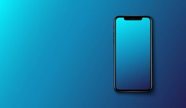 Pürüzsüz koyu mavi arkaplan üzerinde akıllı telefon, geleceksel teknoloji tasarımı, vektör illüstrasyonu