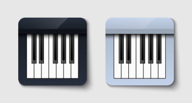 Beyaz arkaplanda siyah beyaz piyano simgesi, vektör illüstrasyonu