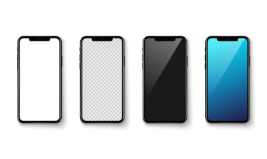Beyaz arka planda izole edilmiş akıllı telefon uygulaması ekran modeli, vektör illüstrasyonu