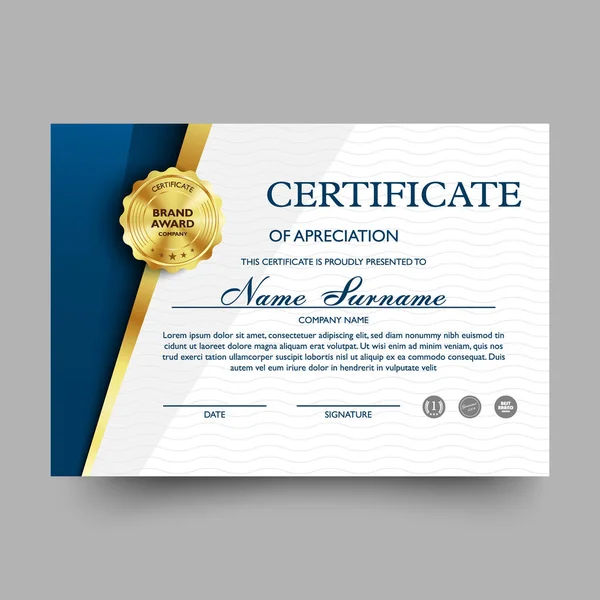 Certificaat Van Waardering Sjabloon Met Luxe Modern Patroon Diploma Vector — Stockvector