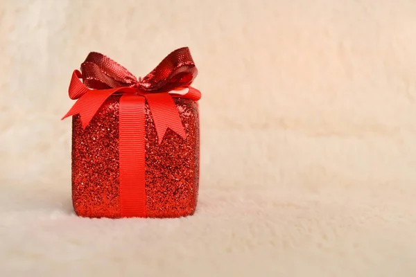 Fondo Navidad Regalo Día Fiesta Diseño Caja Cinta Rojo Decoración —  Fotos de Stock