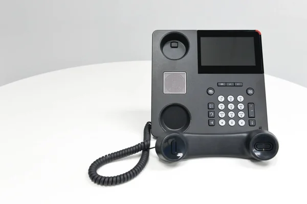 Black Phone Office Phone White Table Meeting Room — Stock Photo, Image