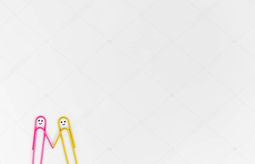 business concept for paper clip as the human shake hand on the white background