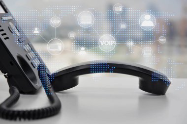 Mavi Led dünya haritası ve iş ic ile Ip Telefon çift pozlama